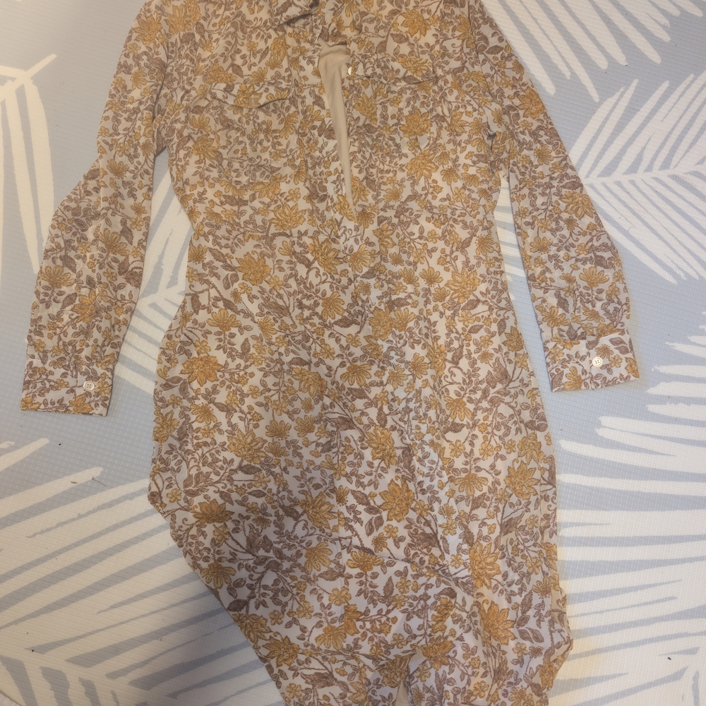 Lucky Brand Mustard and Brown Floral Long Sleeve Dress